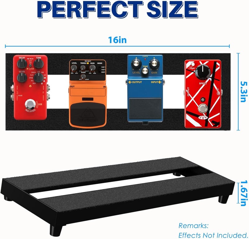 AYCRIT Mini Guitar Pedal Board, Aluminum Alloy 0.9lb Small Effect Bass Pedalboard, 16 * 5.3in, with Pedal Power Supply Adapter 9V DC 1A 2m, 5 Way Daisy Chain Cables, Cable Tie, Black - Image 5